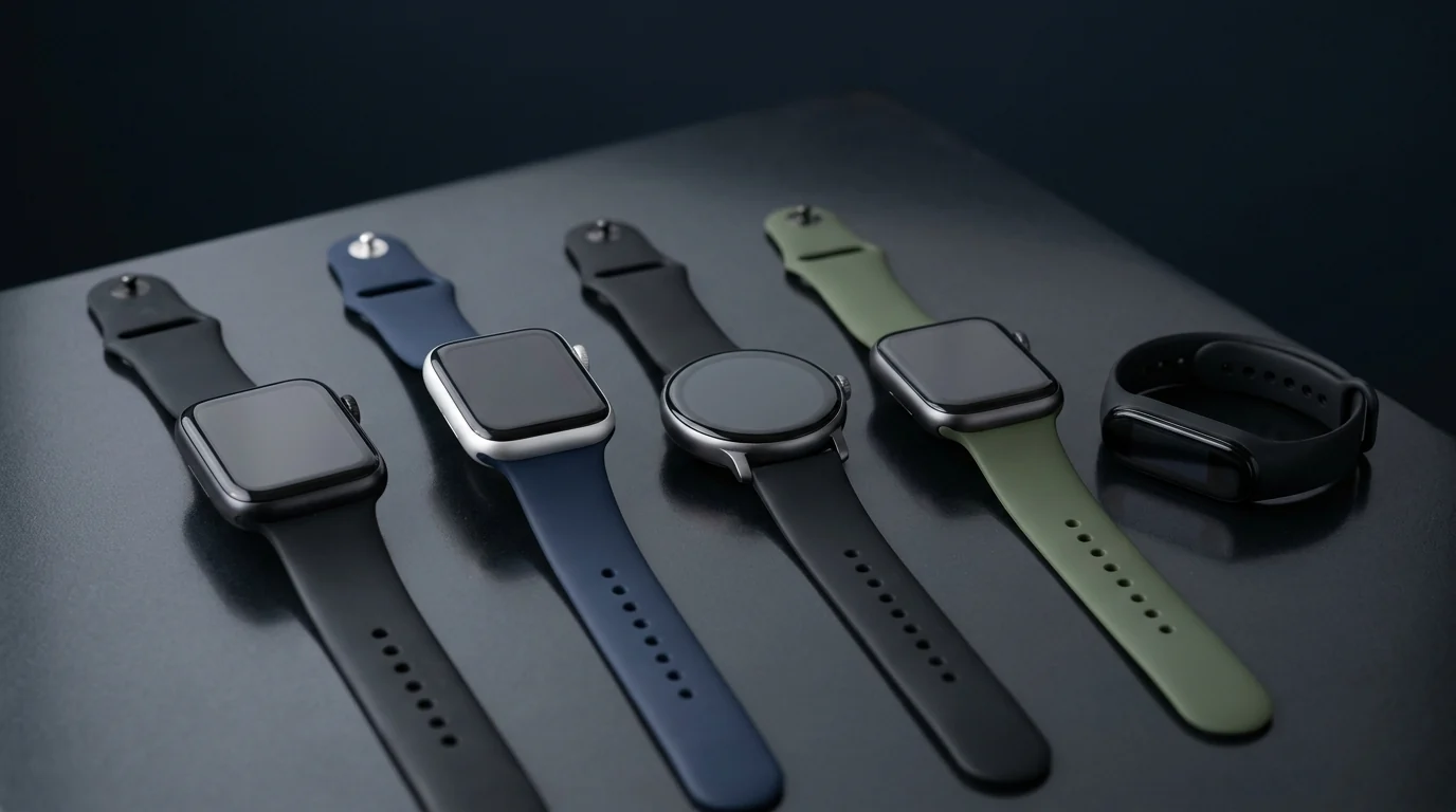 Selection of modern smartwatches and fitness bands for the Smart Gear Select budget smartwatch buying guide