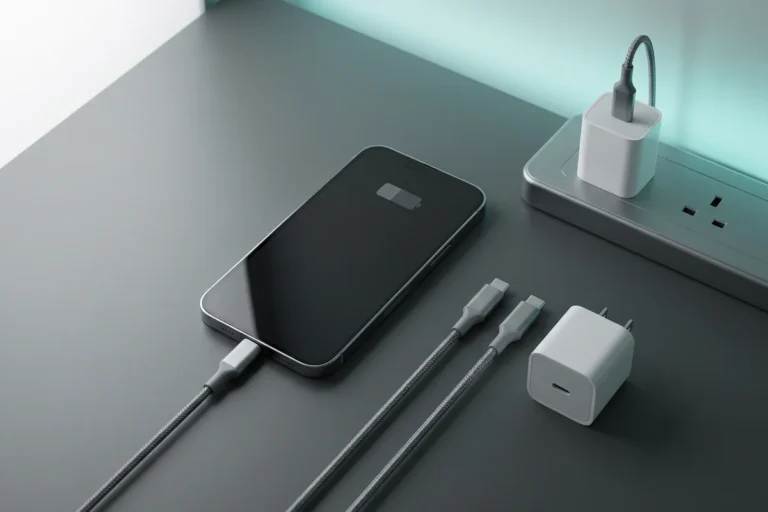 Smartphone connected to a USB-C charger for slow charging troubleshooting guide