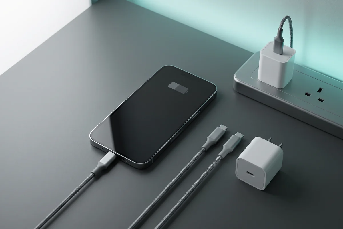 Smartphone connected to a USB-C charger for slow charging troubleshooting guide