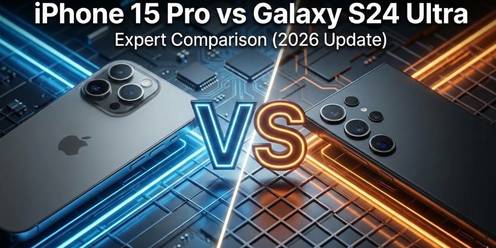 iPhone 15 Pro vs Galaxy S24 Ultra comparison banner 2026