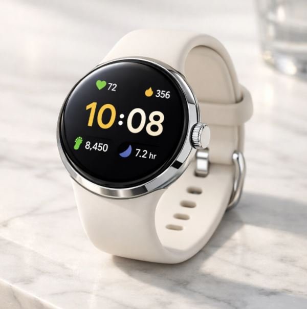 Google Pixel Watch 3 smartwatch displaying its vibrant Actua AMOLED screen