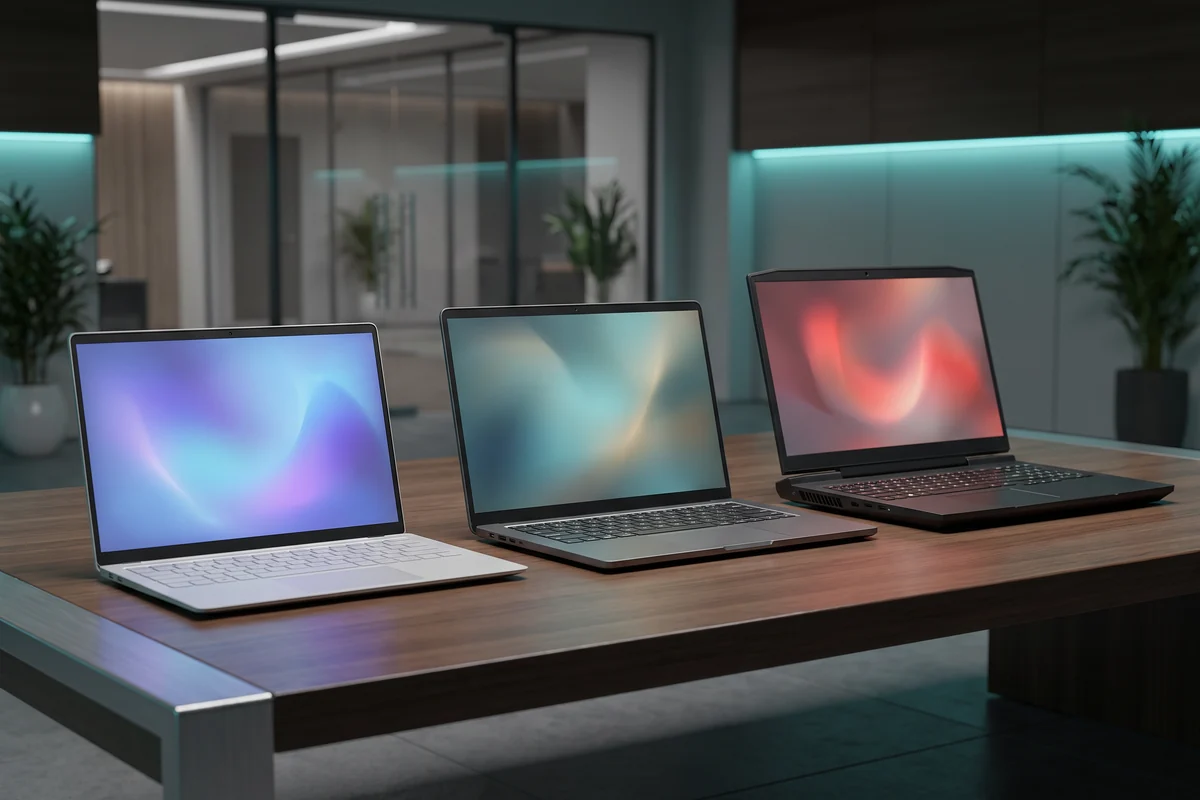 Three laptops representing different needs in a 2026 laptop buying guide